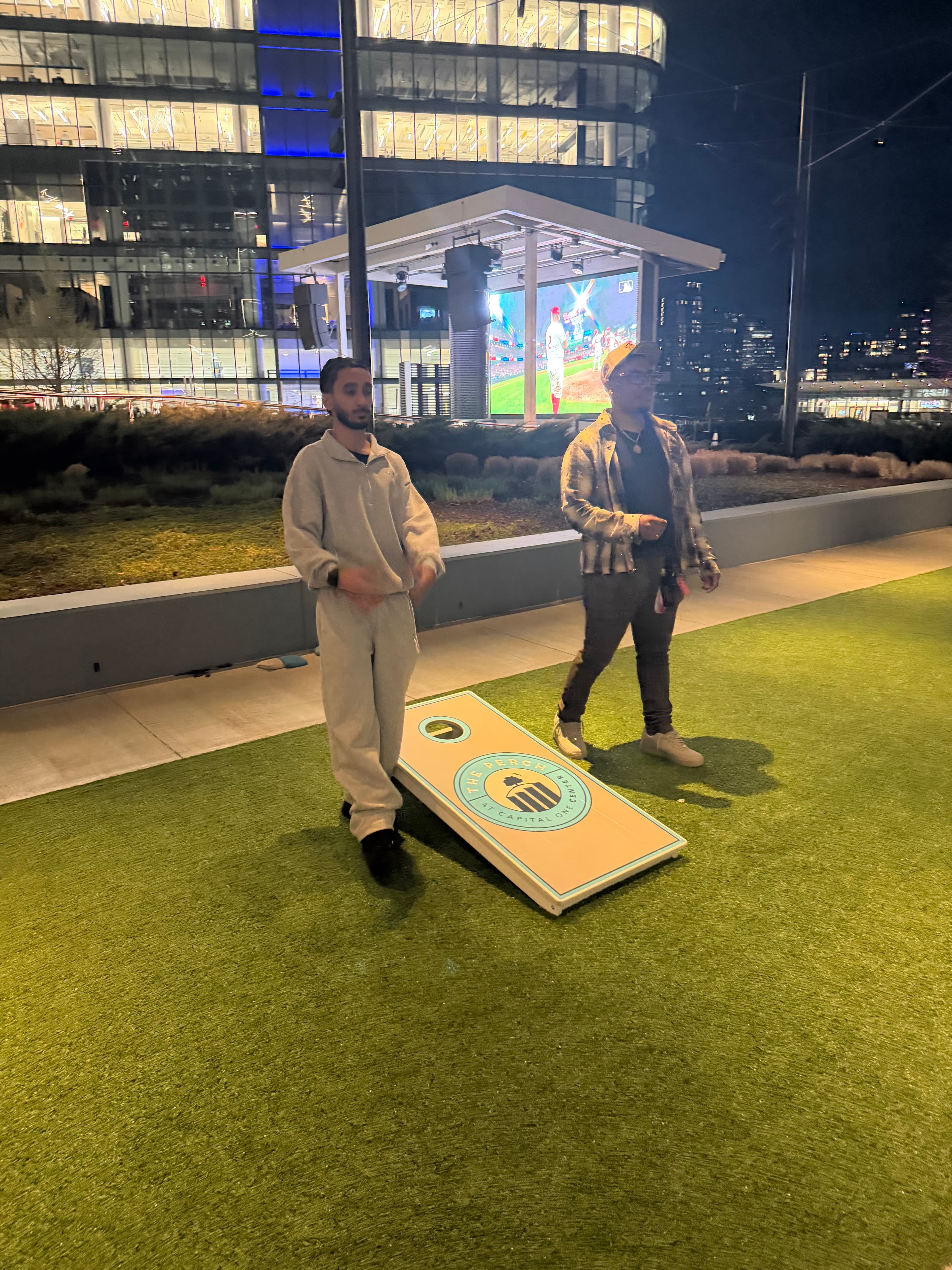 Team members sharing a relaxed moment at an event